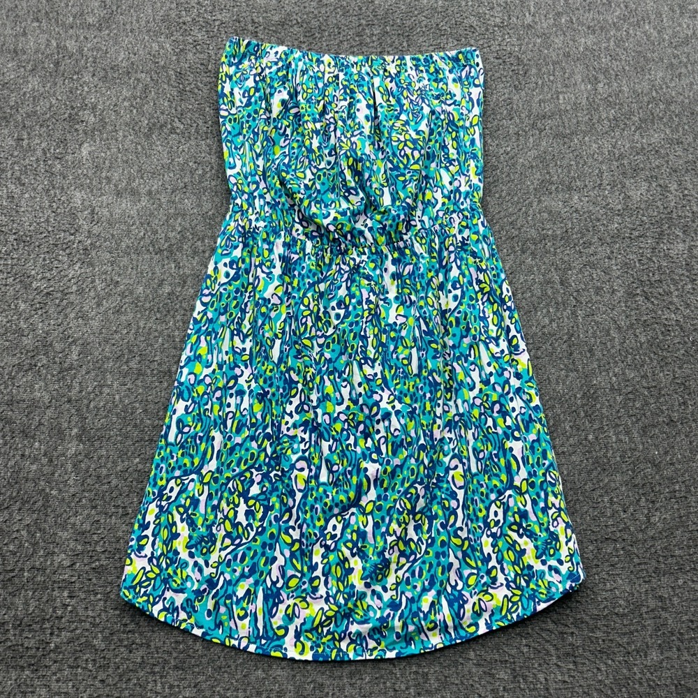 Lilly Pulitzer Windsor Strapless Dress Sea Blue It's A Stretch Cotton Mini M
